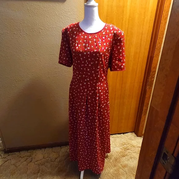 Vintage Kathie Lee Collection Red Floral Dress Size 14 - Picture 4 of 12